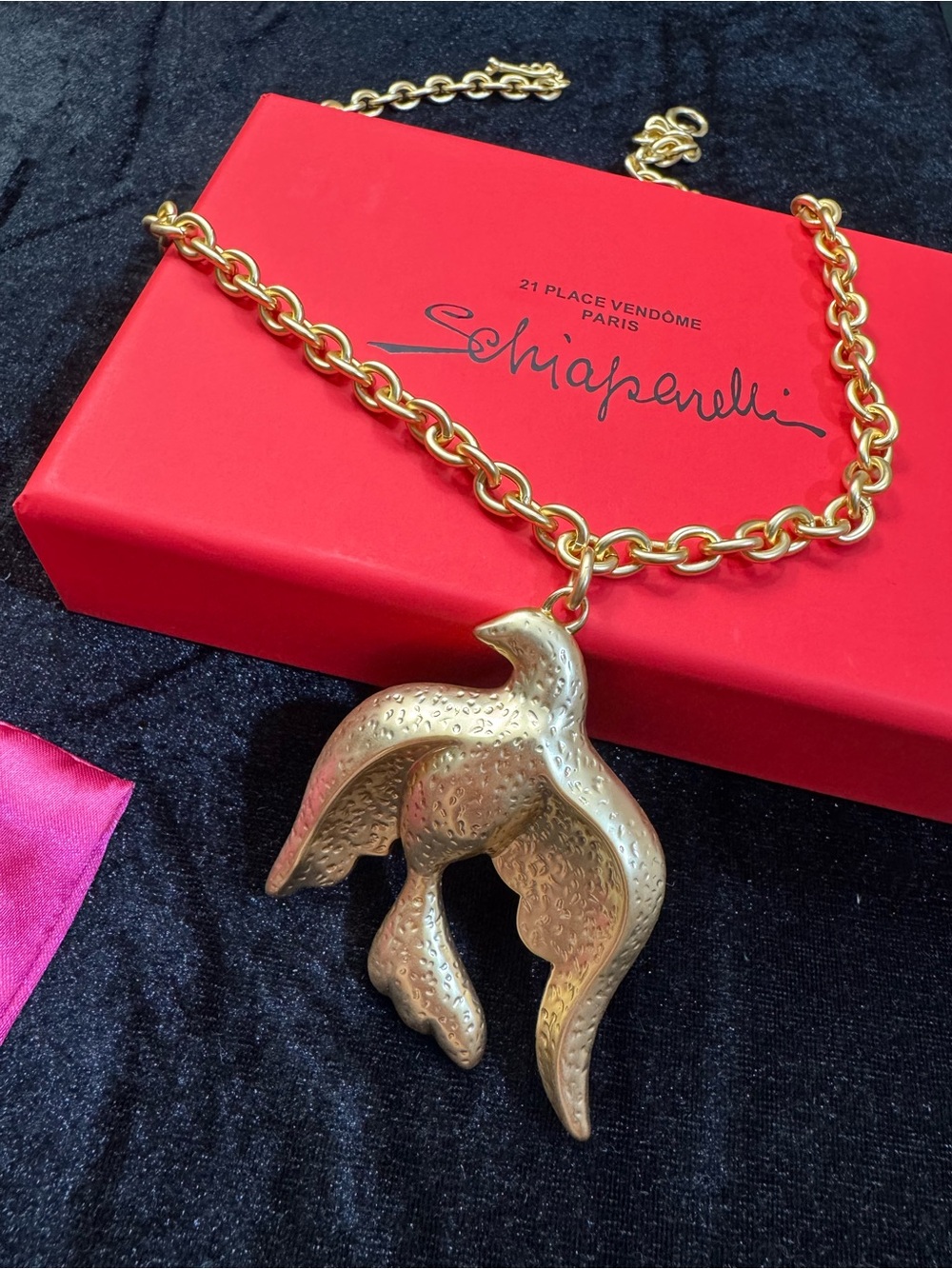 Schiaparelli Gold-Tone Bird Pendant Necklace